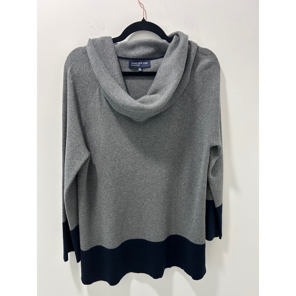 Jones New York Signature Cowl Neck Colorblock Sweater Gray Navy XL